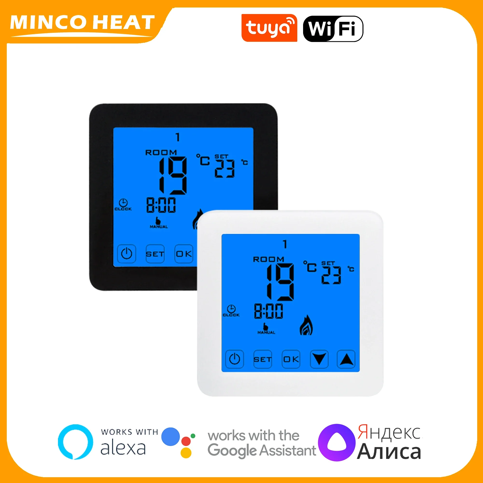 Minco Heat Programmable Smart Wifi Touch Screen 3A/16A 230V Underfloor Heating /Water Heating Thermostat for Google Home, Alexa