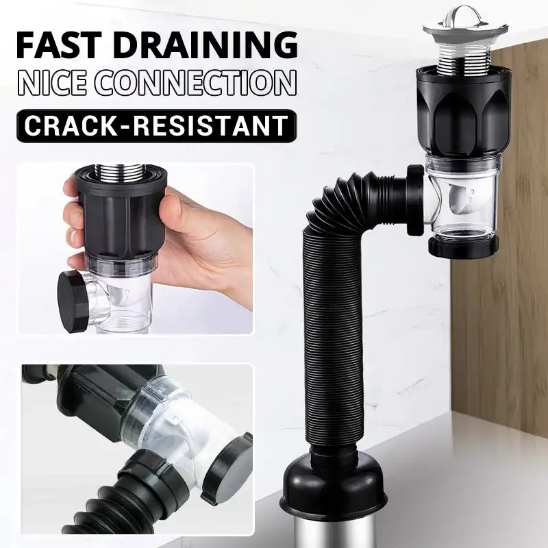 Telescopic Deodorant Drain Pipe Under Sink Wash Basin Pipe Fittings Connector Tool Anti-odor Sealing Plug Trap Sewer Accessories