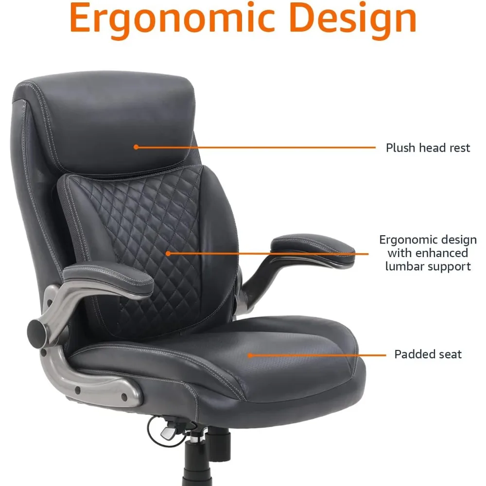 Office Desk Chair with Flip-up Armrests, Adjustable Height, Tilt and Lumbar Support, 29.5\