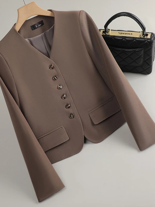 

Elegant Short Single-Button Women's Suit Jacket Professional V-Neck Design Spring New Style Commute Wind Slim Fit Long Sleeve