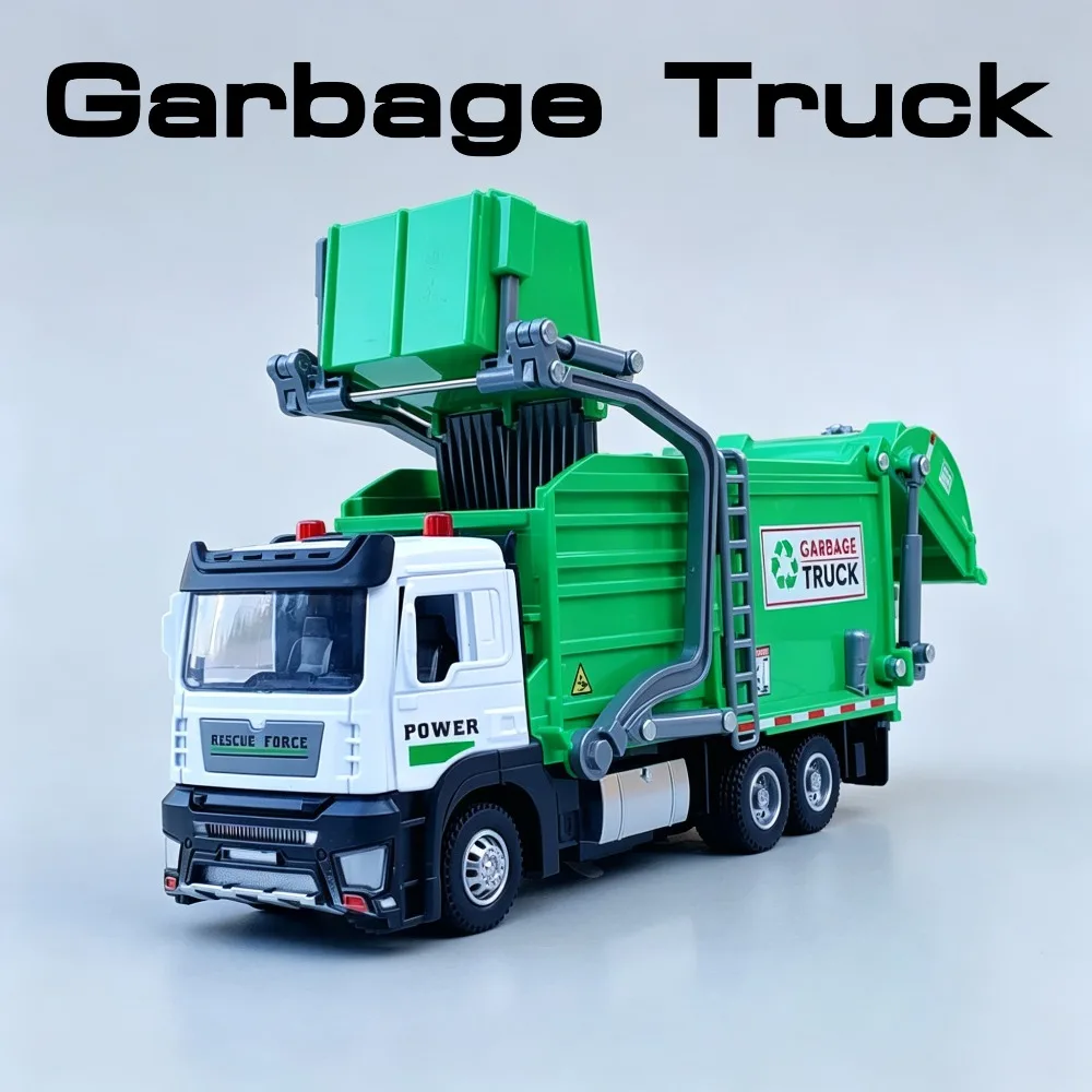 1:32 Scale Garbage Recycling Car Dump Truck Model Toy Doors Opened Sound Light Engineering Vehicle Models Birthday Gifts