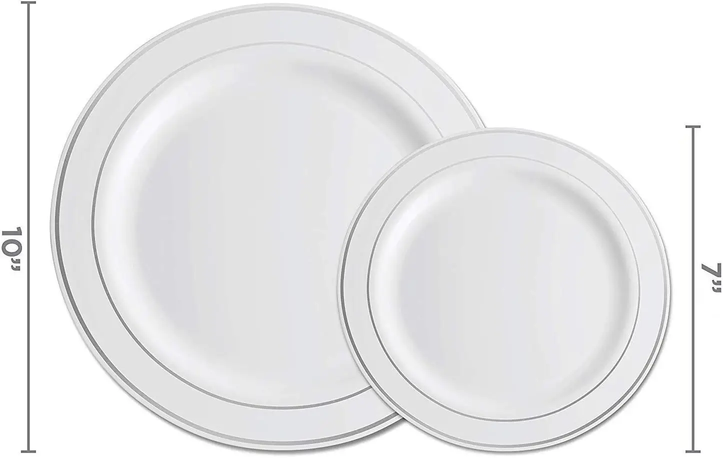 600 Piece  Dinnerware Set100 Silver Rim 10 inch Plastic Plates 100 Silver Rim 7 Inch Plates -300 Silver Plastic Silverware