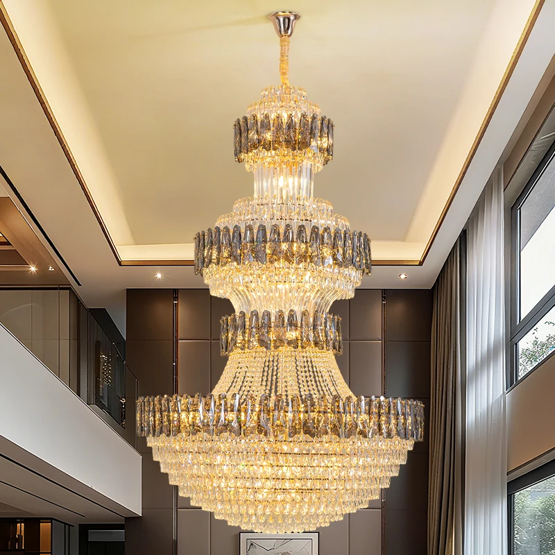 Light Luxury Villa Hollow Duplex Building Living Room Large Chandelier Loft Crystal Light Elevated Staircase Grand Elevated 2026