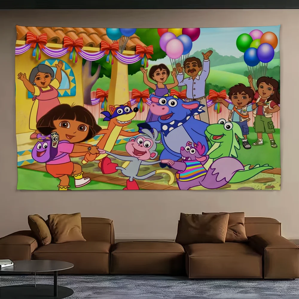 D-Dora the Cartoon E-Explor-er Flag Decoration Outdoor Picnic Party Art Hanging Home Camping Party Banner