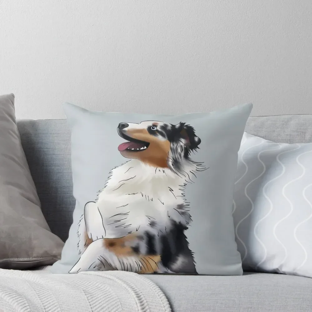 Cute Australian Shepherd Blue Merle Begging Dog Aussie Drawing Throw Pillow Cushions For Decorative Sofa pillow