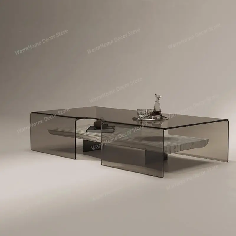 

Calacatta Marble&Glass Coffee Table, Italian Minimalist Design for All Spaces, Heat & Scratch Resistant, Artistic, Customizable