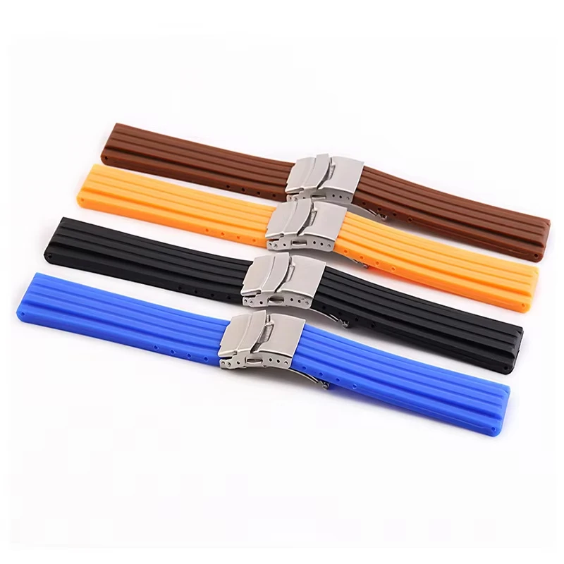 Cinturino per orologio da polso in gomma morbida 18 20 22mm 24mm Fibbia deployante Modello di pneumatico Accessori per cinturino in silicone con interfaccia piatta universale