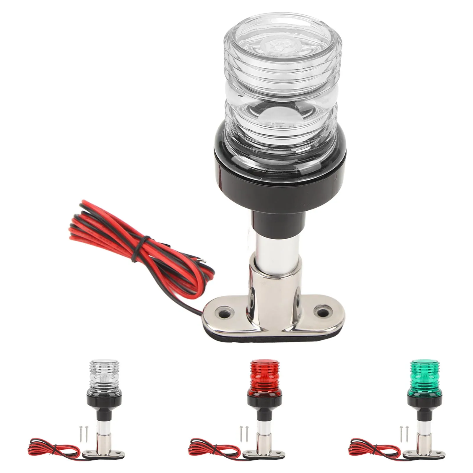 All Round Stern Light 6in Stainless Steel Base Corrosion Resistant Rustproof Pole 12-24V Boat  Light for Fishing Boat