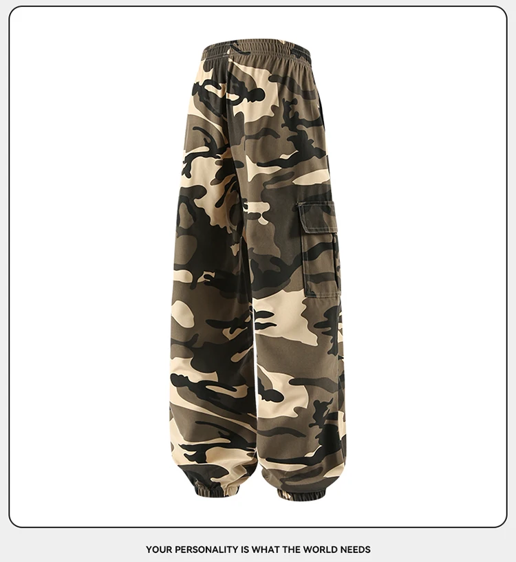 Jogger Camouflage Cargo Pants Men Elastic Drawstring Waist Multi Pockets Streetwear Loose Fit Casual Jogging Trousers For Men view 3