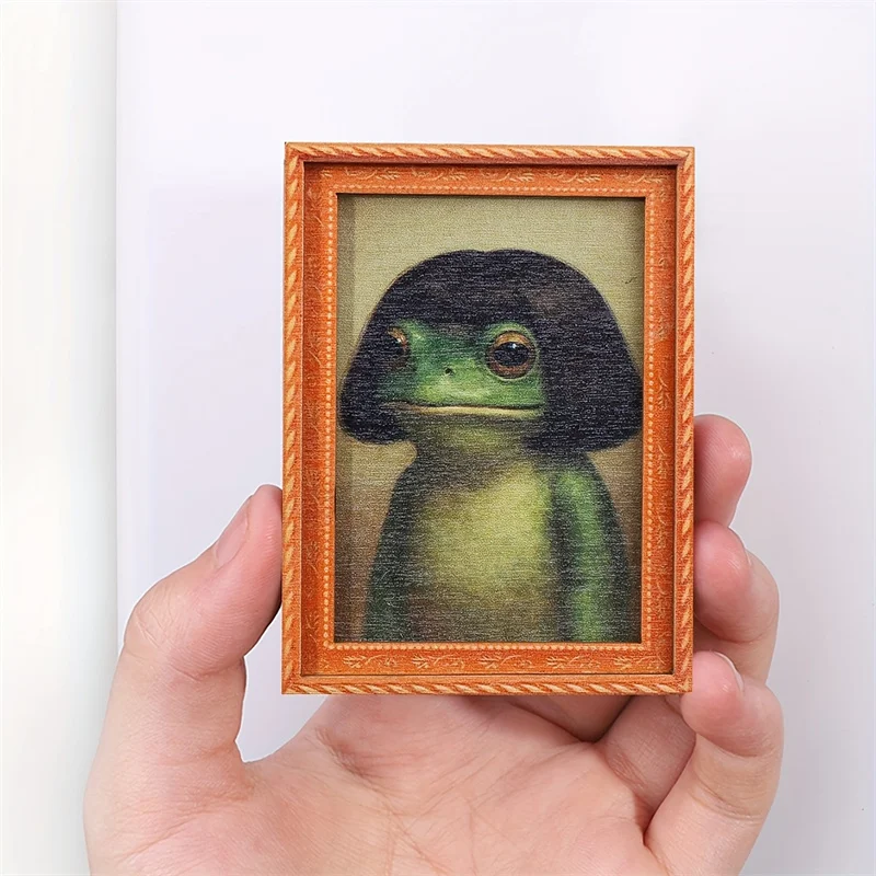 1 Peça Mini Porta-Retrato de Madeira Sapo Verde Engraçado com Corte de Cabelo, Ímã de Geladeira e Decoração Moderna para Cozinha, Ornamento Durável para Geladeira