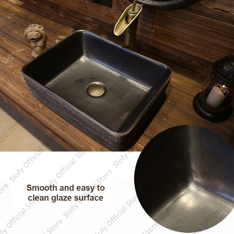 Square Classical Artistic Ceramic Sinks Bowl  Vintage Simplicity Countertop Washbasin High-quality Hotel Household Bathroom Sink