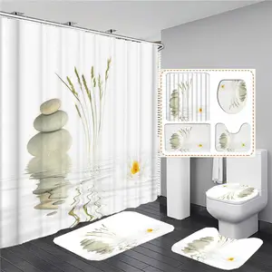 Shower shops Curtain Coral Watercress Pond Bathroom Curtain Mat Set Shower Liner Bathroom Curtain Set Floor Mat Shower Curtain w Rings Waterproof