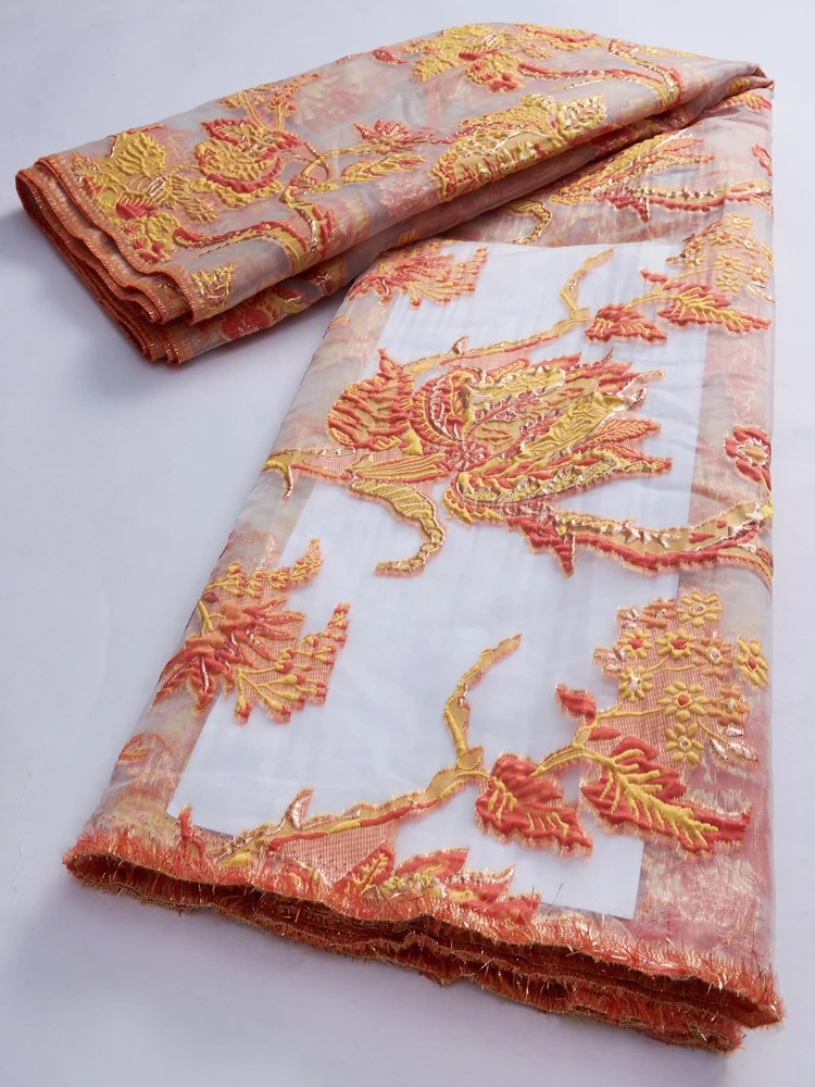 African Gild Jacquard Lace Fabric 2.5Yards Embroidered 2022 French Nigerian Brocade Jacquard Lace Fabric For Women Wedding Party