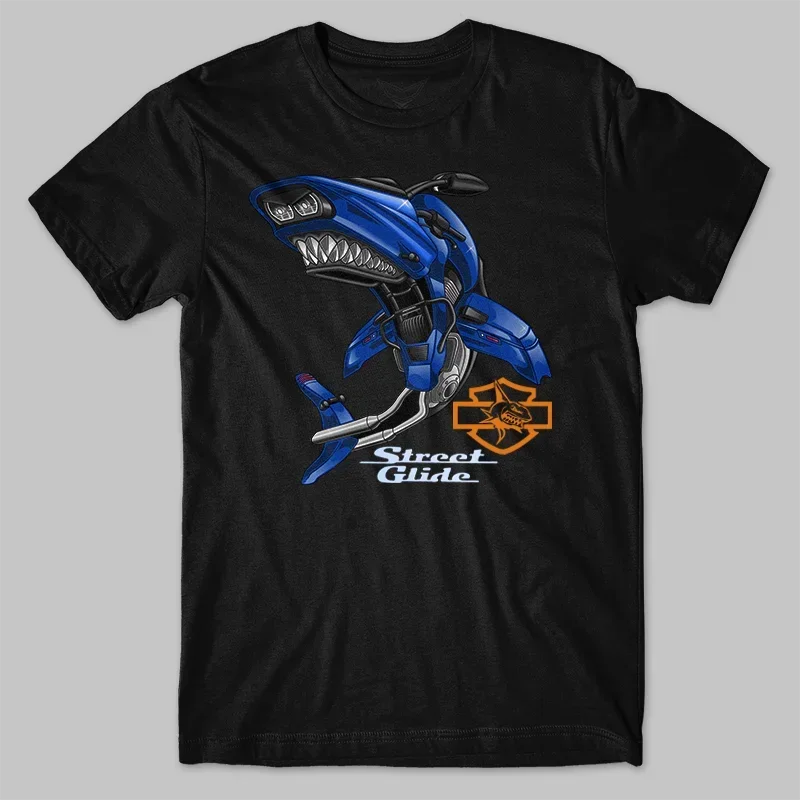 

Camiseta clásica americana de motocicleta HD Road Glide Shark Inspiration, camise de algodón con cuello redondo, camiseta