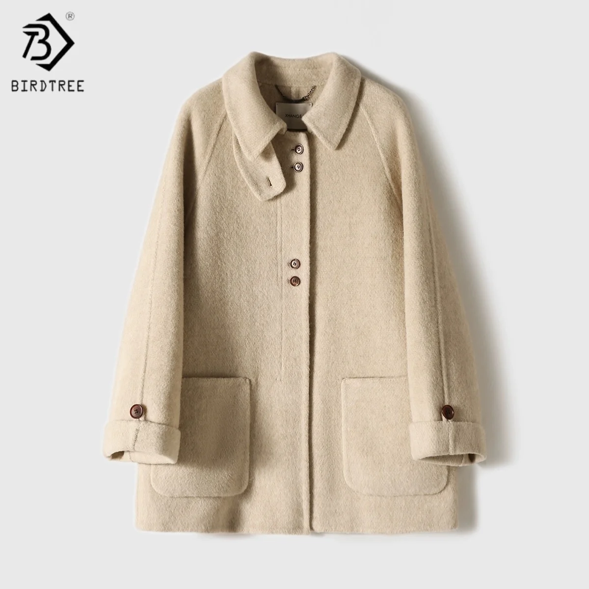 

Birdtree, 70% овечья шерсть, 30% пальто из шерсти альпаки, женские теплые куртки с лацканами, двусторонняя шерсть, осенне-зимнее пальто 2025 T5N818JF