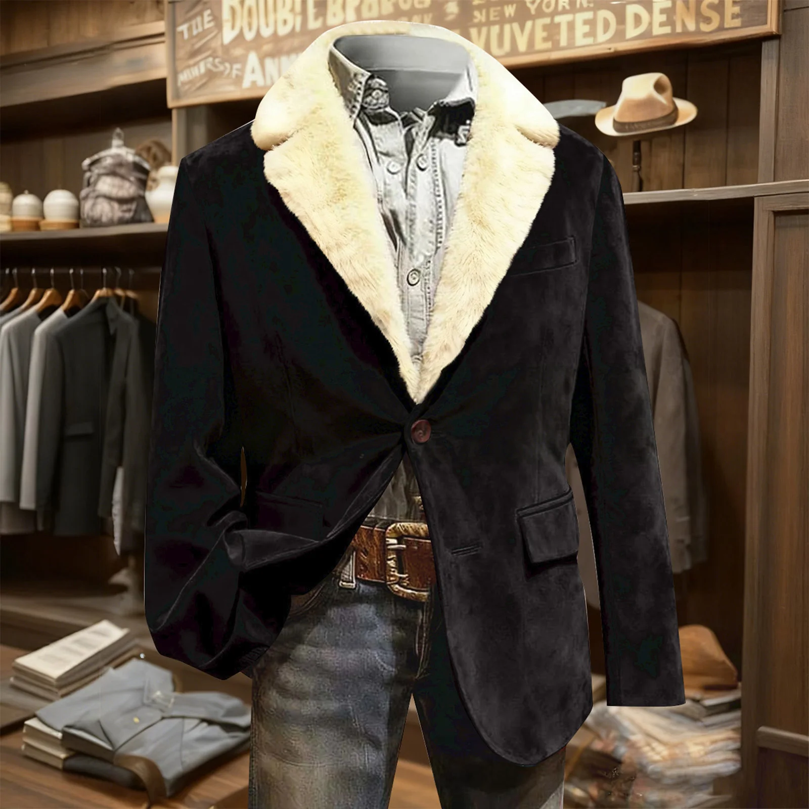 

Solid Color Corduroy Suit Cashmere Warm Pocket Suit Jacket Single Button Casual Suit Winter Men'S Casual Suit