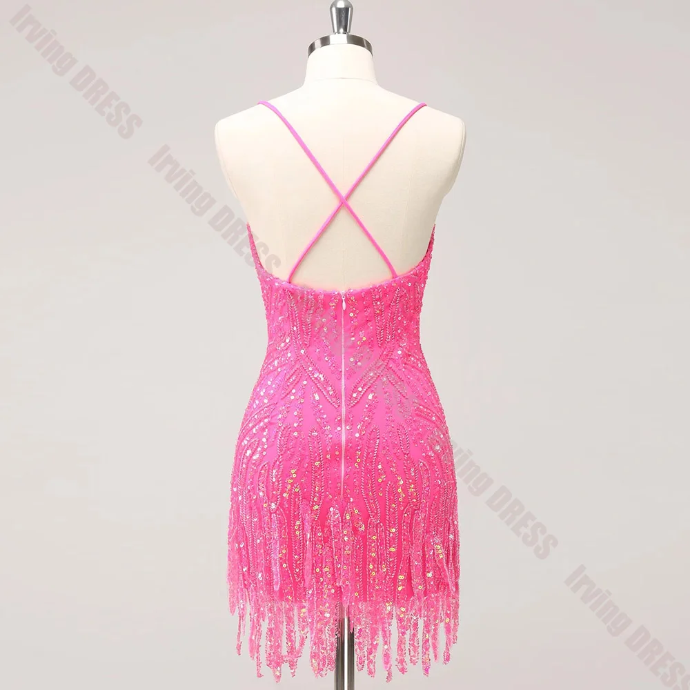 Customized Homecoming Dresses Summer V Neck Spaghetti Strap Sequined Women Mini Prom Gowns Party Graduation Evening Dresses 2026