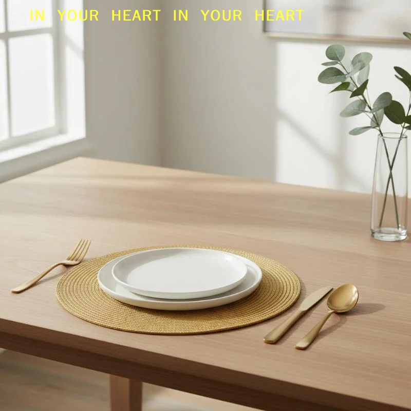 【X】Round Woven Placemats Easy to Store Heat Resistant Non Slip Table Mats 6Pcs Set for Kitchen Holiday Travel Camping Use