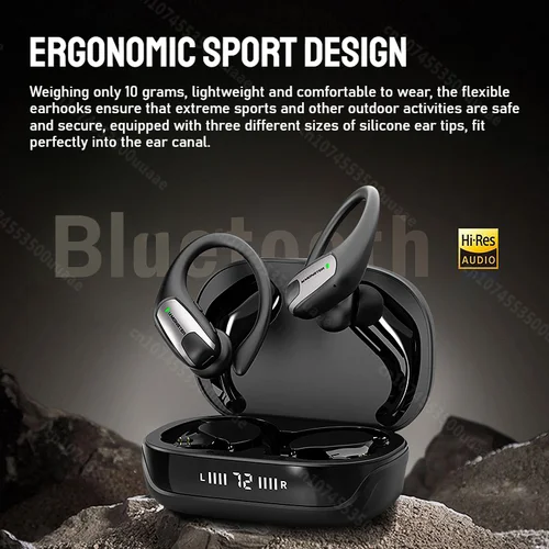 Imagen 2 del producto Monster AuraFit X05 auriculares intrauditivos Bluetooth OWS conducción de aire auriculares inalámbricos deportivos IPX7 impermeable Bluetooth gancho para la oreja