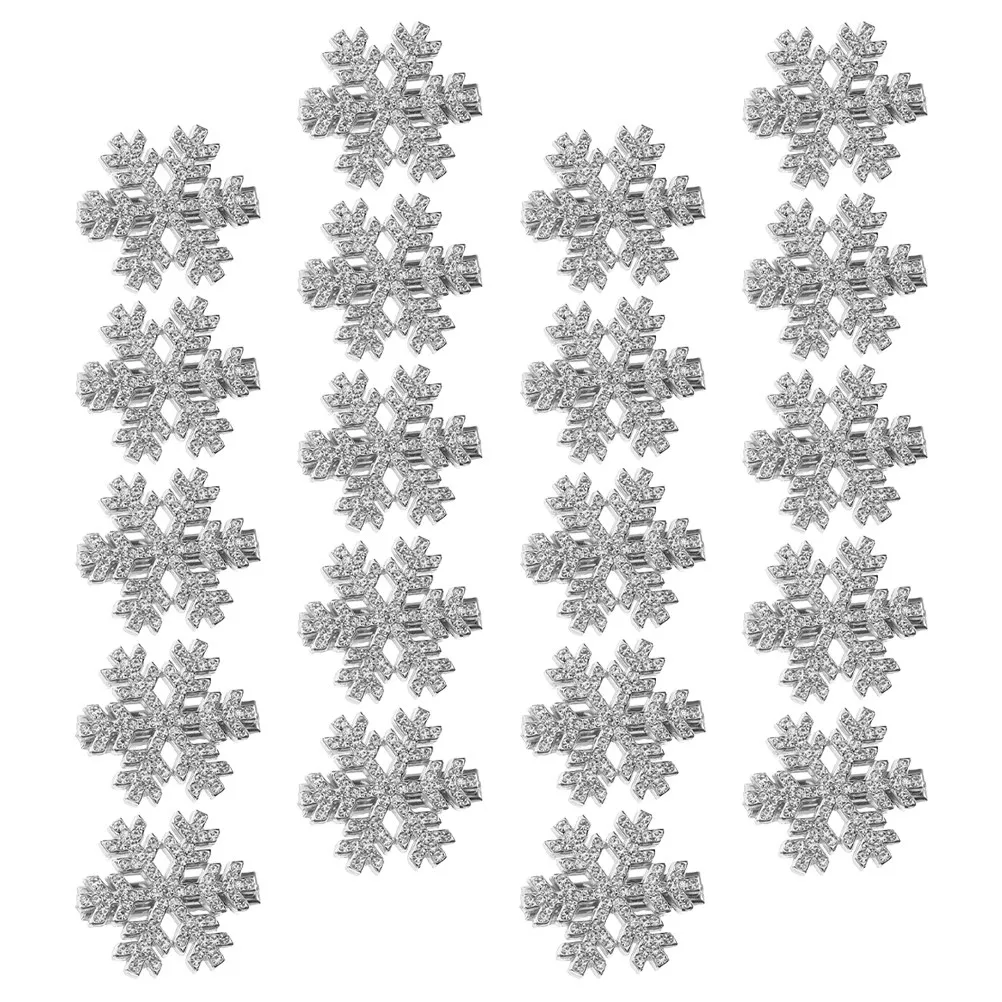 20Pcs Elegant Snowflake Hair Clips with Sparkling Rhinestones Silver Tone Metal Holiday Hairpins Festive Winter Christmas Party