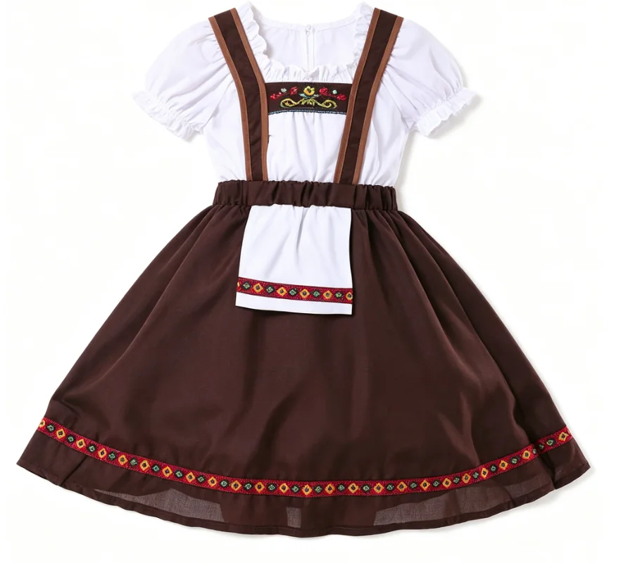 Children Color‑block Suspender Tulle Dress Holiday German Oktoberfest Halloween Party Casual School Stage Performance Clothing