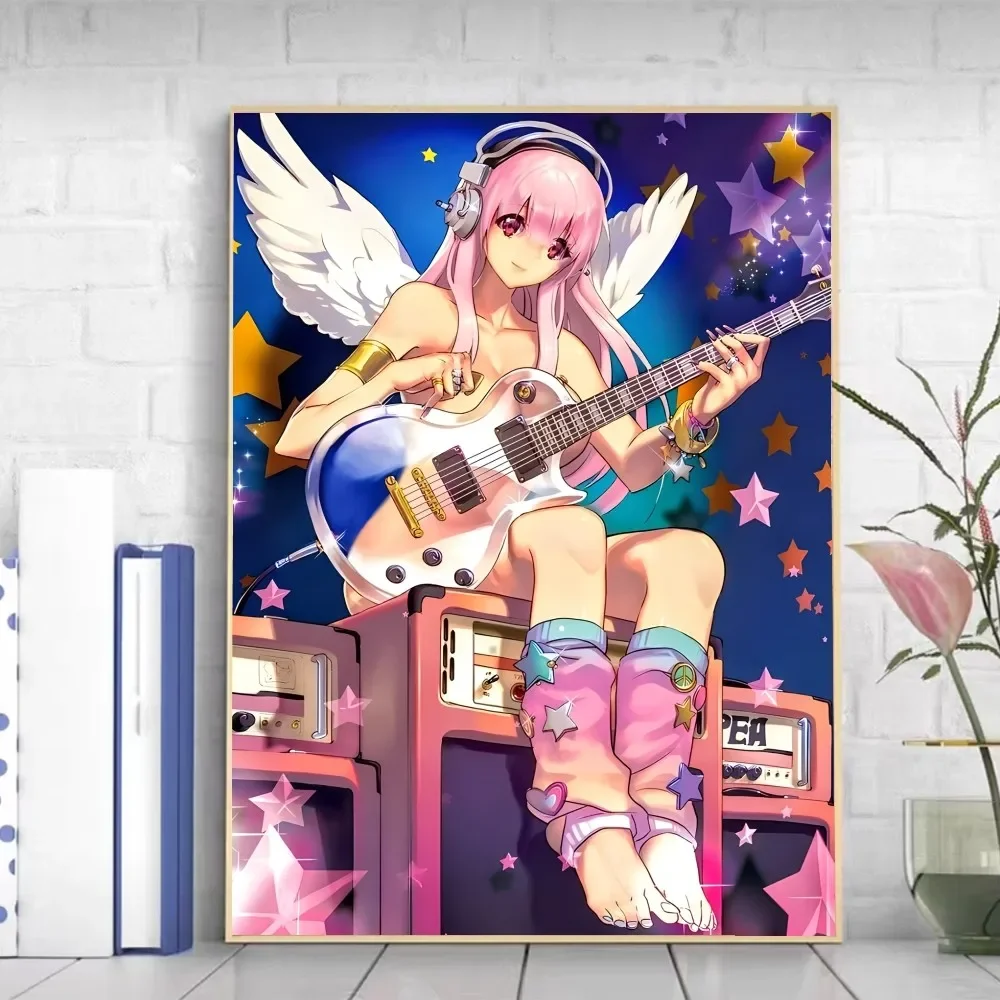 Super Sonico Manga Classic Anime Poster Self-adhesive Art Poster Retro Kraft Paper Sticker DIY Room Bar Cafe Vintage Decorative