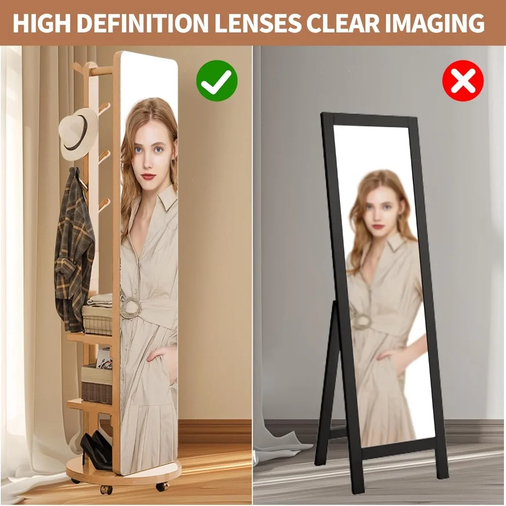 Bodenspiegel aus massivem Holz in voller Länge mit Ablageflächen und Garderobe – übergroßer Körperspiegel für Zuhause