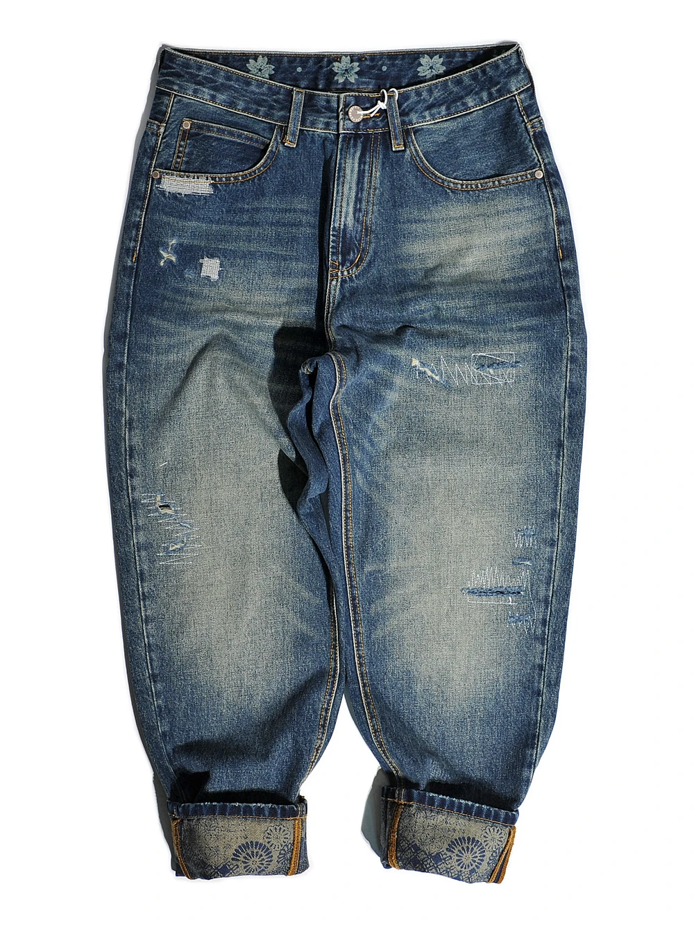 

Ретро-джинсы в американском стиле для пап, плотные, с нашивками и дырками, в стиле Гонконг, свободные, прямые, зауженные, американские ретро-джинсы Smal...