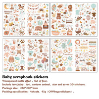 4 sheets/pack Baby Scrapbook Stickers Scrapbooking Baby Girl Boy Sticker for Newborn Baby Clothes,DIY Craft, Photo Album Journal