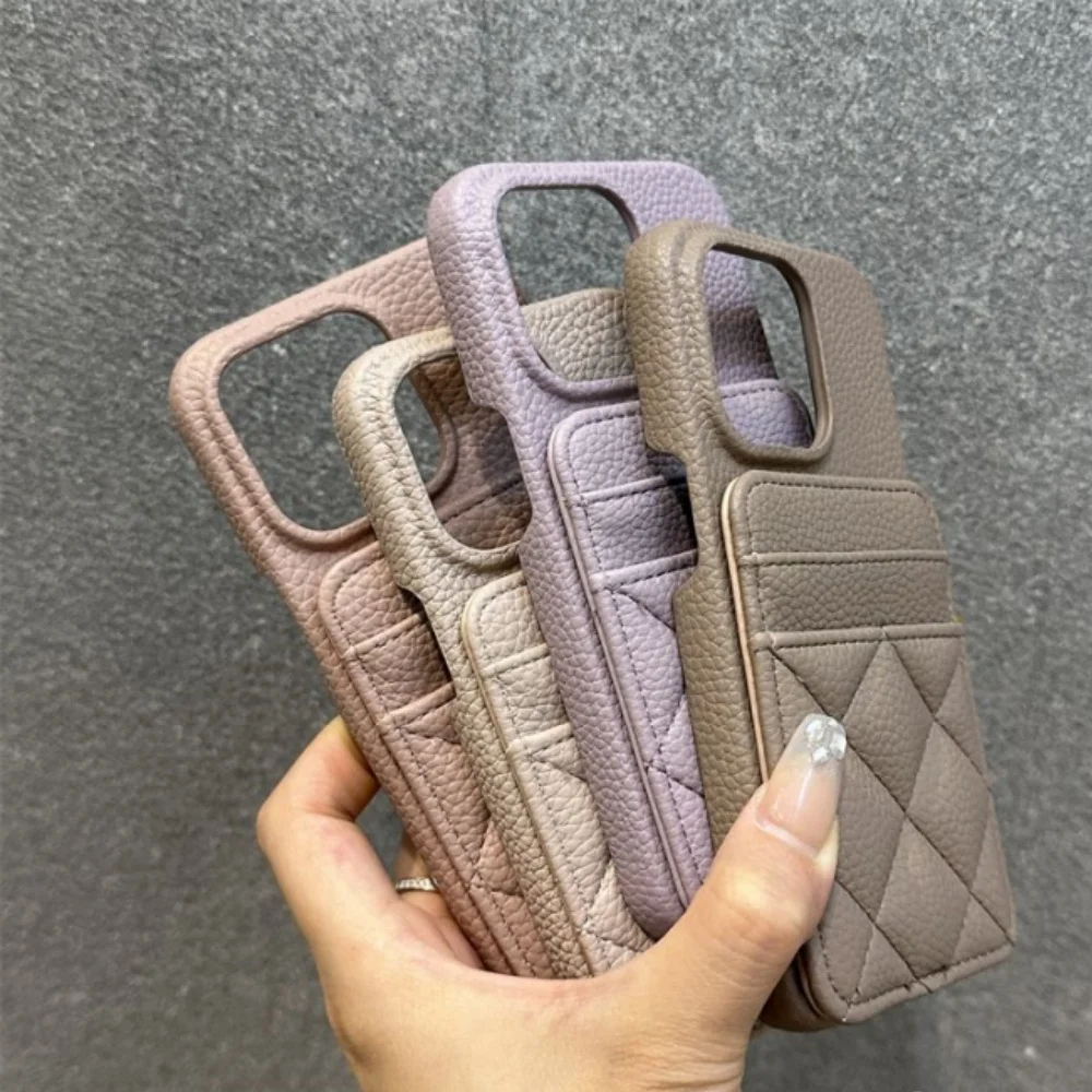 Fashion new for iPhone15 phone case diamond grid insert card bag iPhone 14promax half bag anti-drop 13 simple 12 protective case