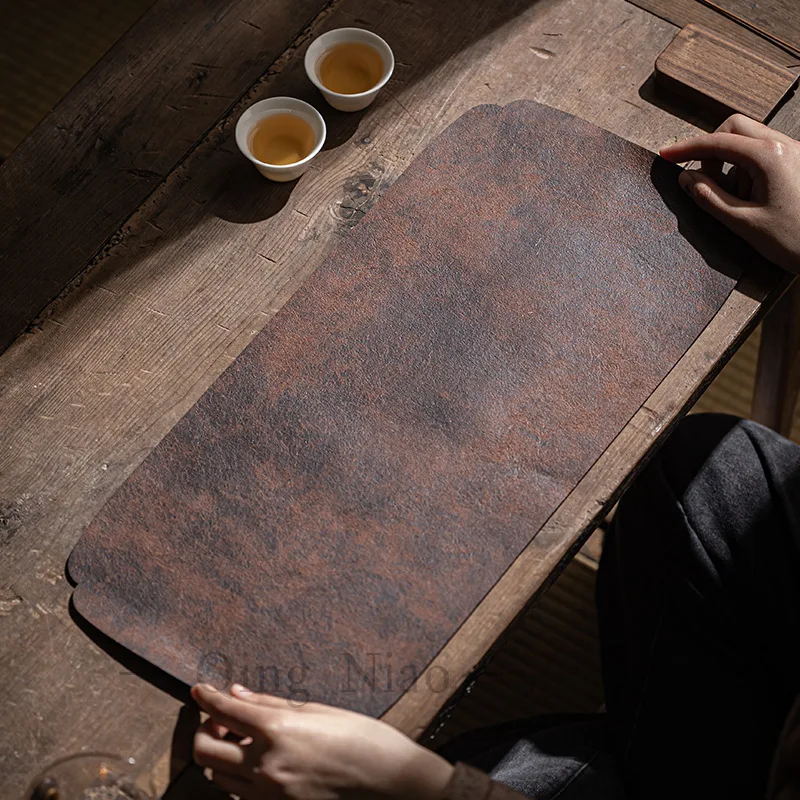 1PCS Retro Waterproof Tea Mat Double-Layer PU Table Mat for Tea Room Home Décor Modern Minimalist Tablecloth Accessory