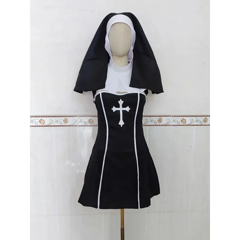 Kostum Halloween Purim Biarawati Pendeta Kostum Mewah Hari Orang Mati Berdarah Menyeramkan Kristen Katolik Misionaris Cosplay Gaun
