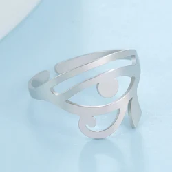 Dawapara Eye of Horus Women Ring Resizeable Egyptian Symbol Protection Health Amulet Stainless Steel Religious Jewelry