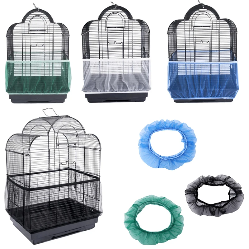 Nylon Mesh Bird Cage Cover Shell Skirt Net Easy Cleaning Seed Catcher Guard Bird Cage Accessories Airy Mesh Parrot Bird Cage Net