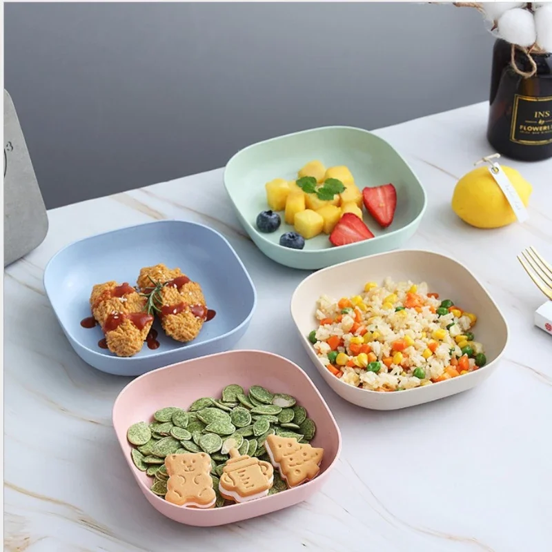 Wheatgrass Tableware Set Portable Tableware Plate Set Picnic Tableware Bowl Plate Set Environmental Plate Plastic