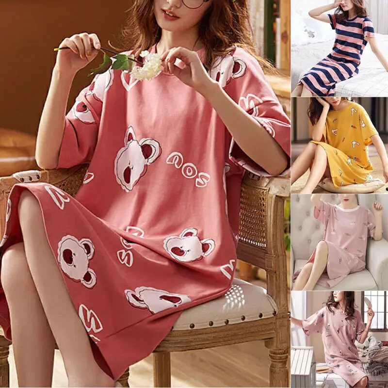 

Women's Sleepwear Sexy Nightgowns Cartoon Nightwear Short Sleeve Night Dress Female Pajamas Summer Home Cloth Sleepshirts