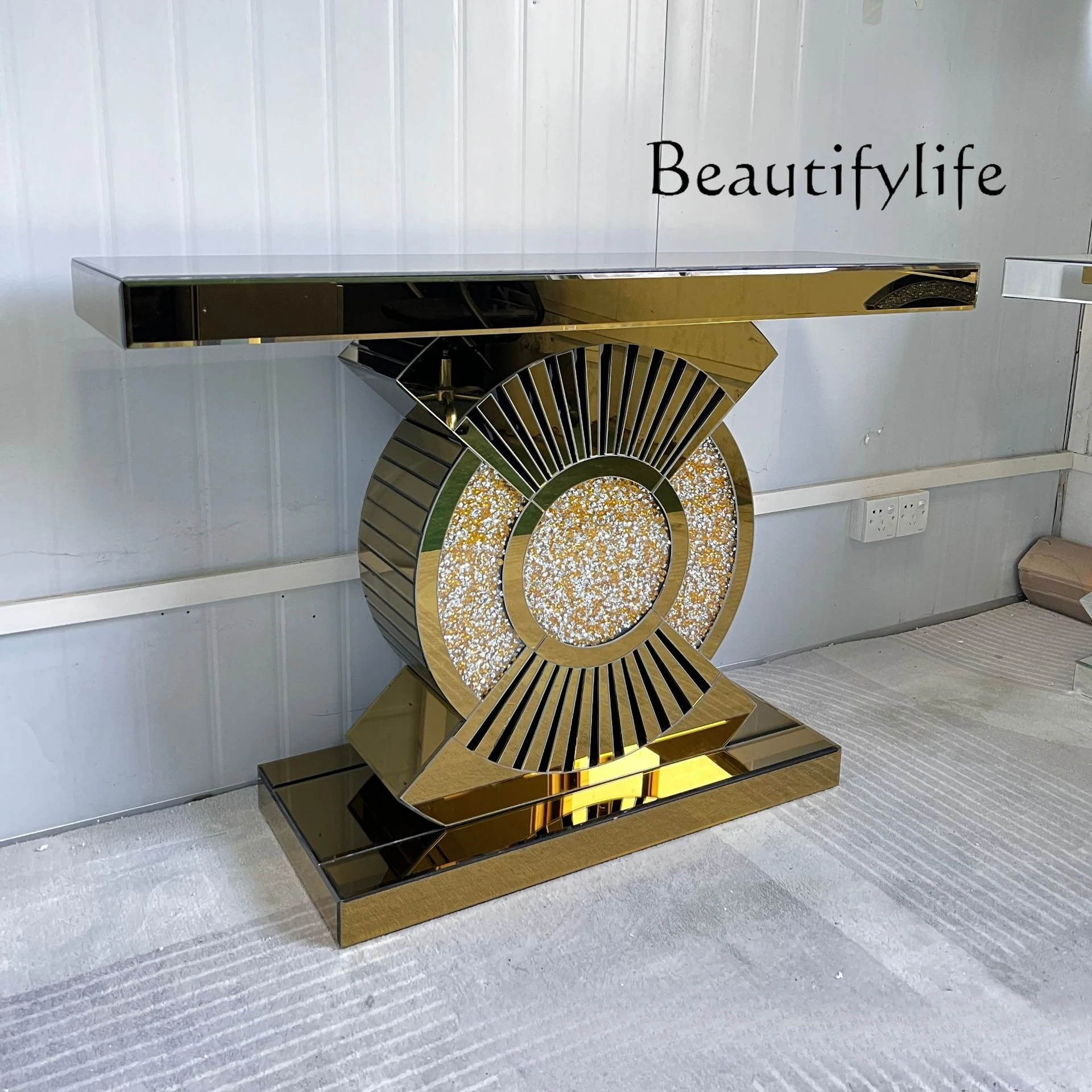 

Light luxury porch cabinet, modern furniture, mirror decoration, partition entry, gold mirror porch table storage