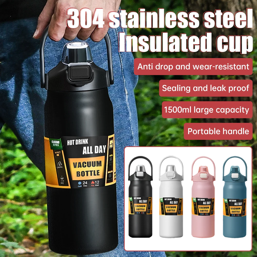 

Portable Thermos with Straw 304 Stainless Steel Thermal Mug Tumbler Coffee Cup Large Capacity Sports Thermo Water Bottle