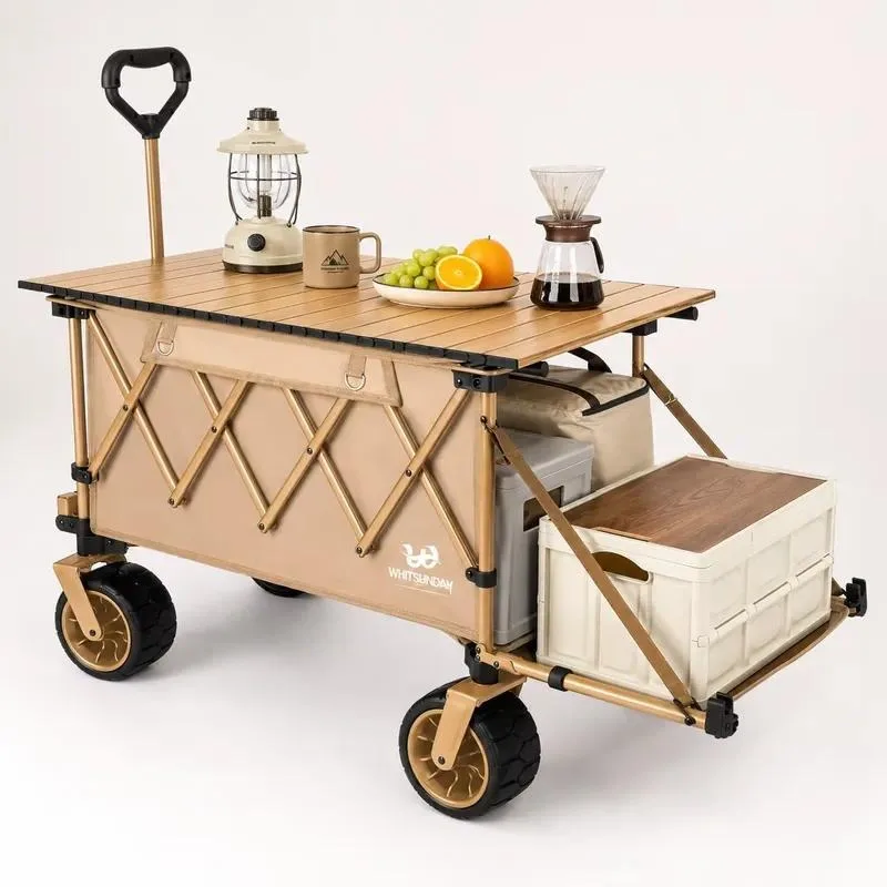 for Folding camper 2-in-1 table with all-terrain wheels 360 degree rotation double brakes fast assembly multi-function