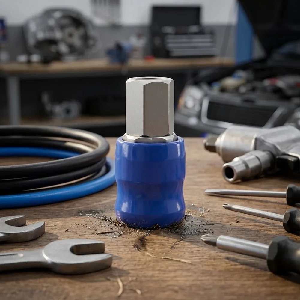 Industrial Grade Pneumatic Quick Connector High Pressure Self Locking for Air Fitting Copper Valve Core Blue 5.8x1.2cm