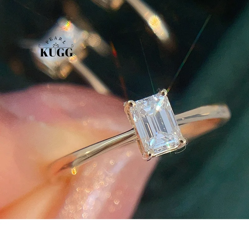 KUGG 100% 18K الذهب الأصفر خواتم خمر نمط الزمرد قطع شكل الماس الطبيعي الحقيقي خاتم كوكتيل للنساء مجوهرات الحفلات العالية