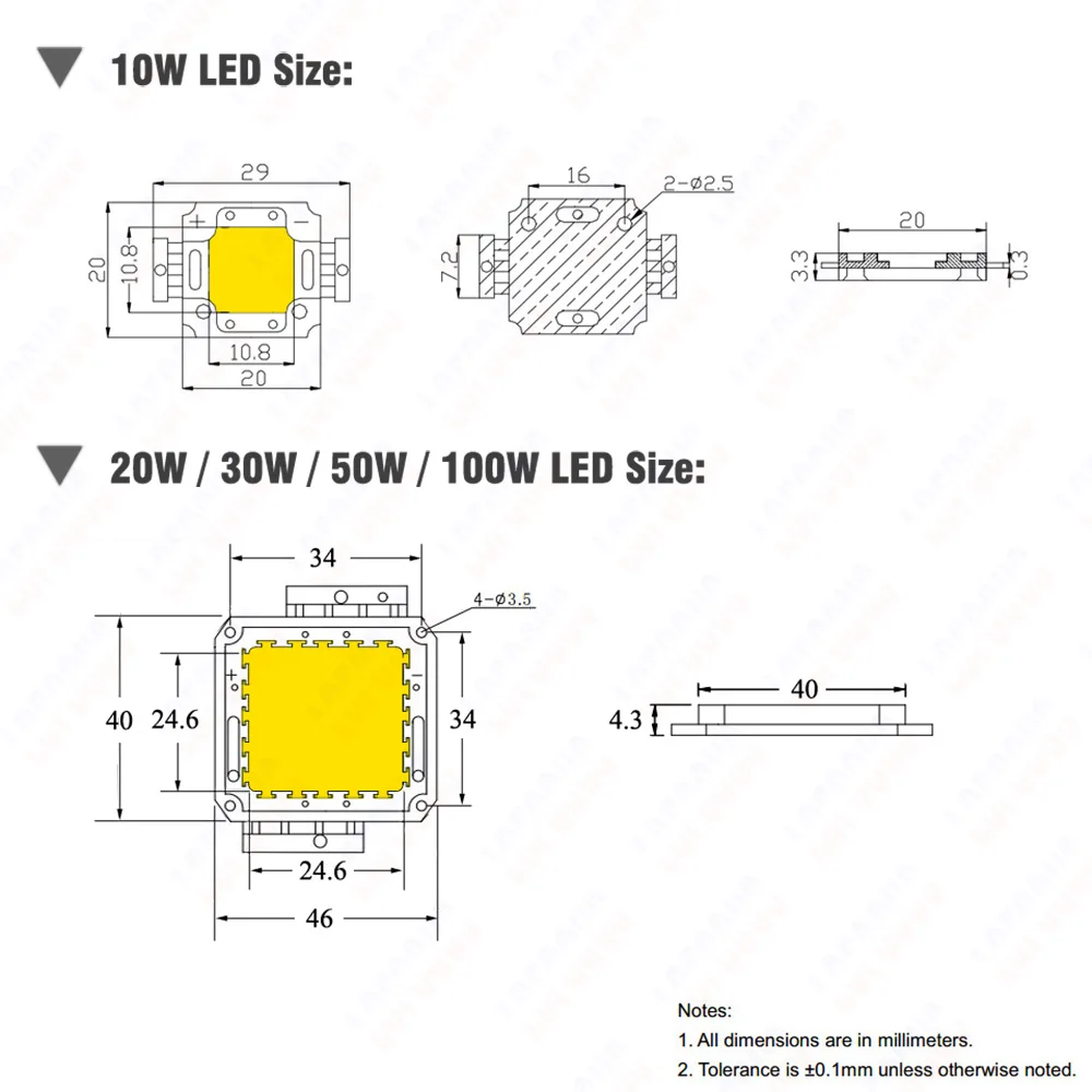 Yüksek güç LED koçanı çip 10W 20W 30W 50W 100 W ışık sıcak doğal saf beyaz DIY için 10 20 30 50 100 W Watt açık LED sel ışık