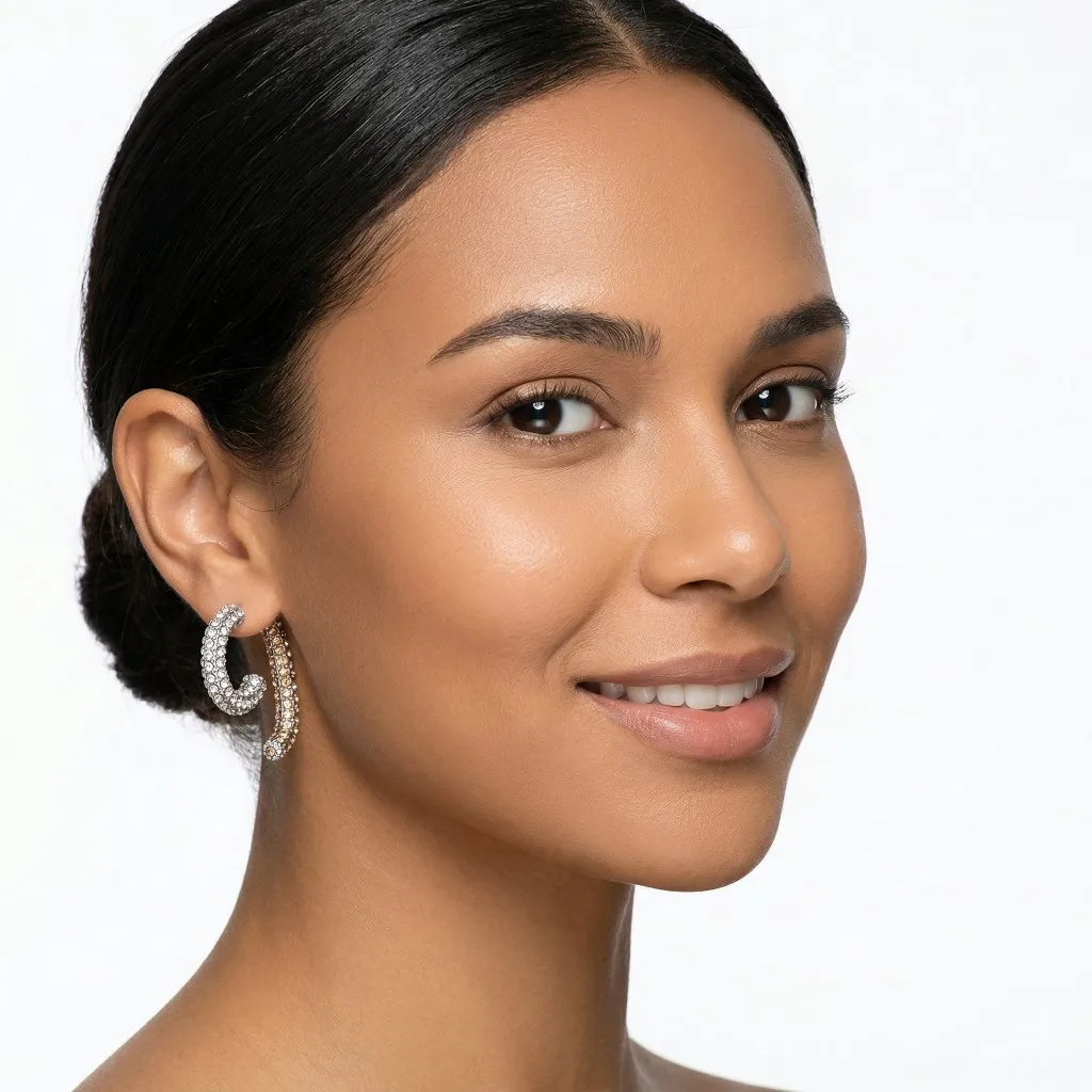  Einzigartige doppelschichtige C-förmige Ohrringe aus Edelstahl, luxuriöser Zirkon-Piercing-Schmuck für Damen, exquisiter Statement-Schmuck, wasserdicht, Geschenk. – Detail 11