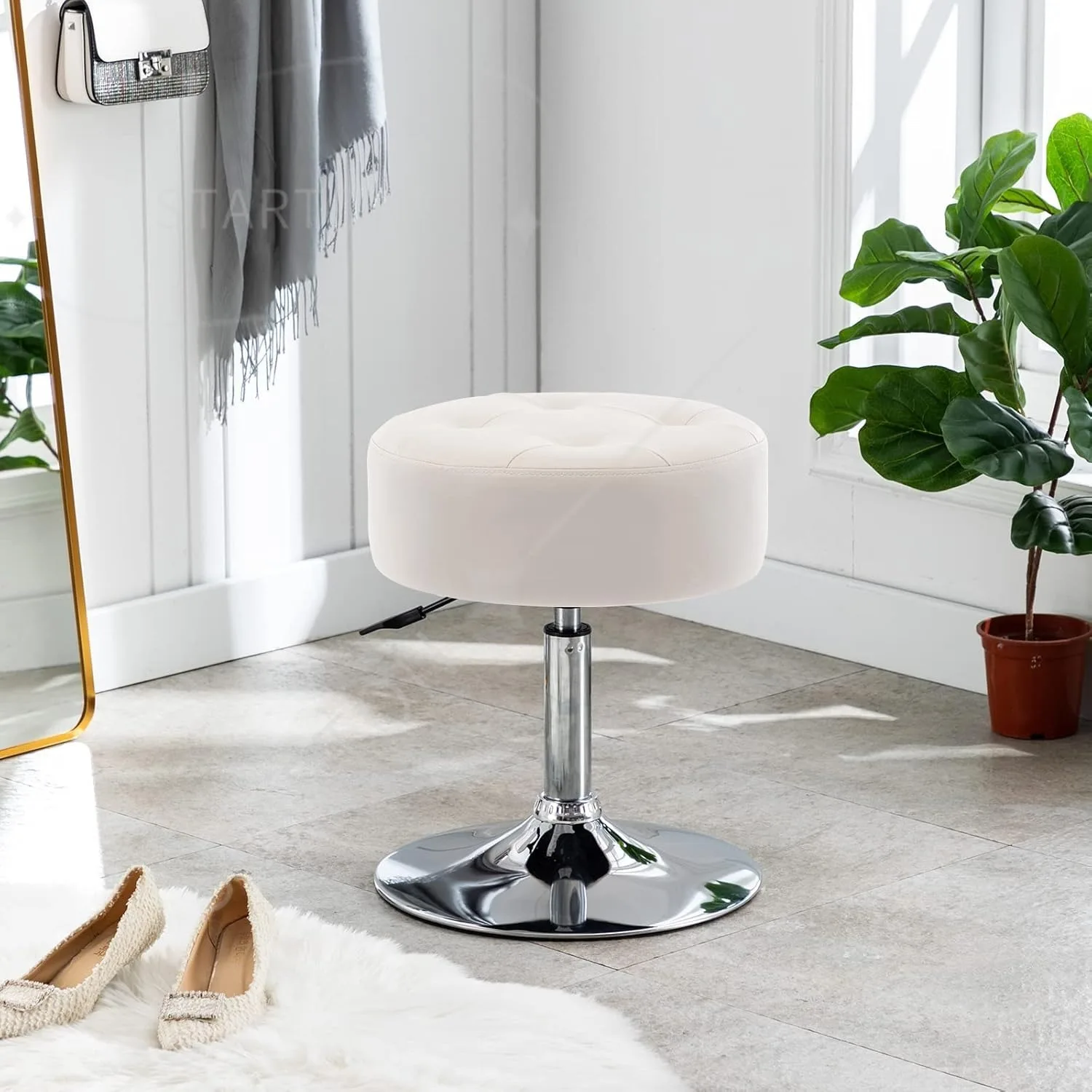 Makeup Stool Vanity Chair Height Adjustable Swivel Stool Round Ottoman