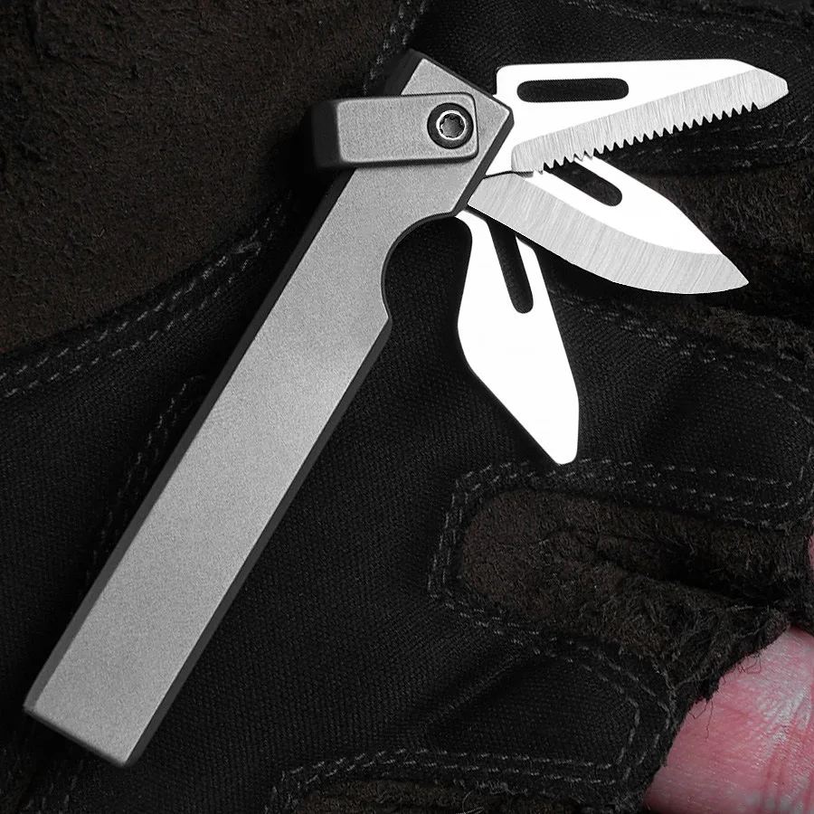

Titanium Alloy Mini Outdoor Multifunctional Folding Knife Bottle Opening Whistle Saw Camping Portable and Convenient EDC Tools
