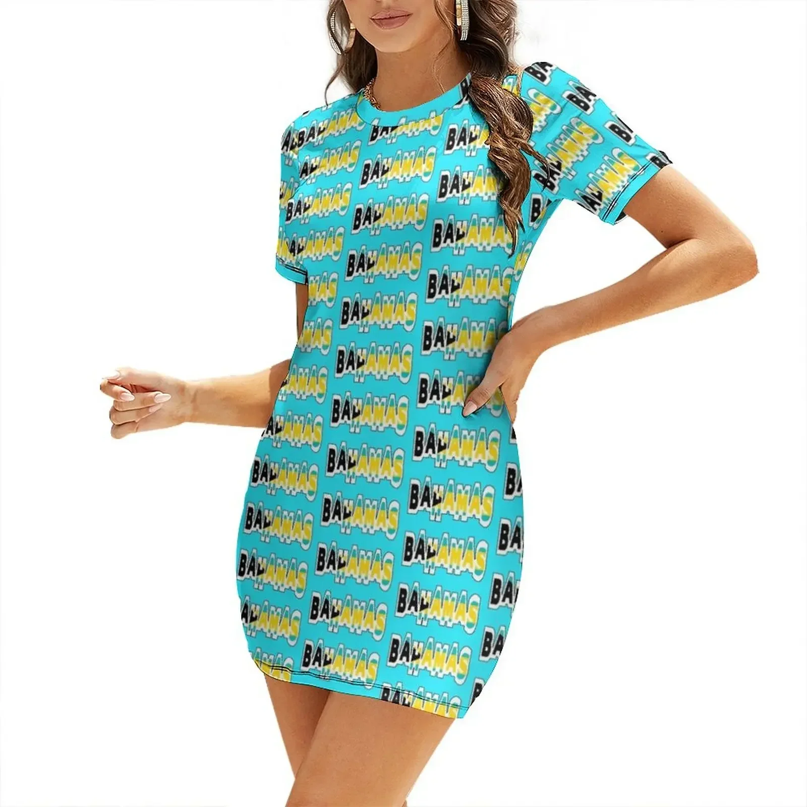 

Bahamas Font with Bahamian Flag Short-Sleeved Dress summer woman dress 2026 sexy dress for women