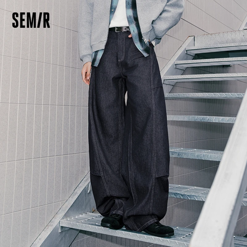Semir Men Jeans Retro Loose Curved Barrel Leg Panel Soft Denim Casual Style Autumn Pants Casual Daily Wear 2026