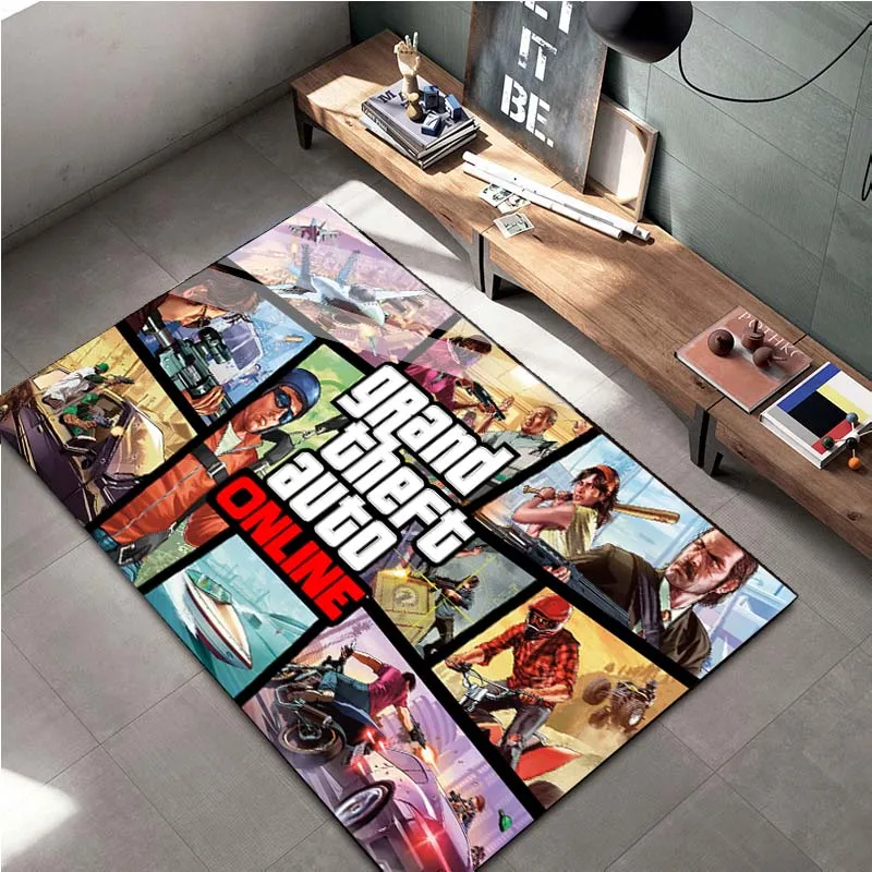 15 Sizes Grand Theft Auto Game GTA Gamer Area Rug,Carpet Rug for Home Living Room Bedroom Sofa Doormat Decor,Non-slip Floor Mat