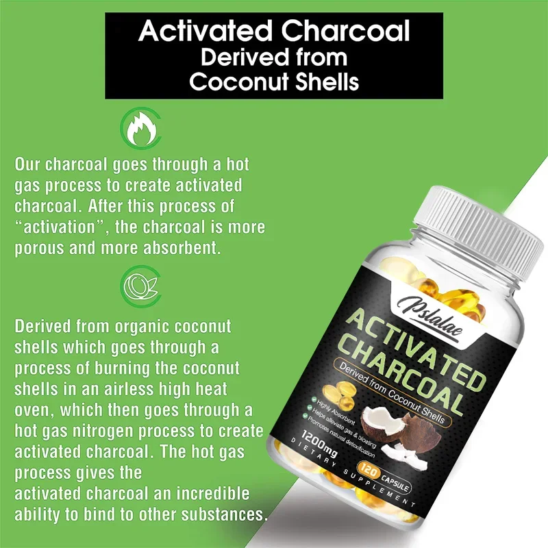 Activated Charcoal Supplement - Helps Relieve Gas and Bloating and Promotes Natural Detoxification Derived From Coconut Shells