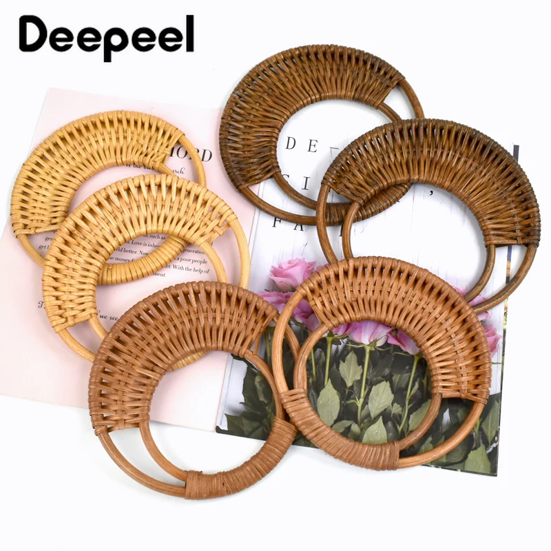 2 uds Deepeel 13/16/18cm mango de ratán redondo de bambú hecho a mano asas monedero marco bolso DIY tejido artesanía bolsa Accesorios